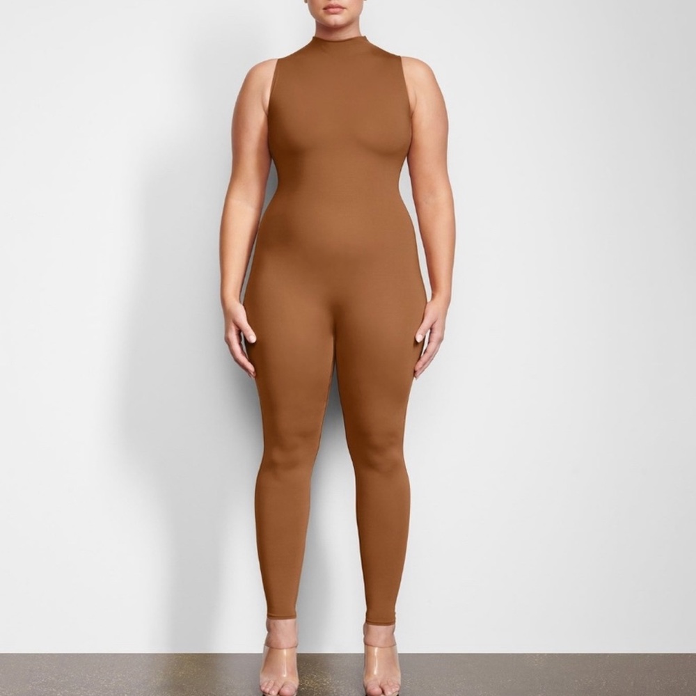 Skims All in one camel mock neck jumpsuit